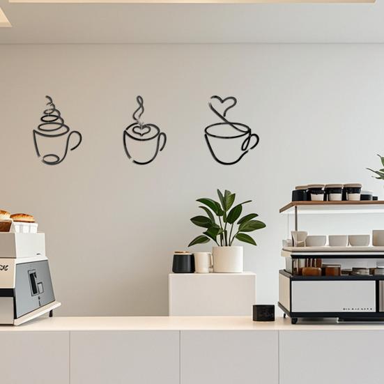 Taza de Café Arte de Pared Metálico Alambre de Hierro Negro Vintage Decoración de Pared para Cafetería Temática Rústica Señal Colgante de Pared para Bar Cocina Restaurante Tienda Hogar