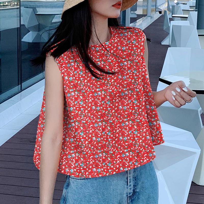 

VONDA Женские летние свободные майки без рукавов с круглым вырезом и цветочным принтом 5XL красный