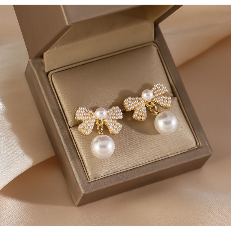 S925 Sterling Silver Pearl Bowknot Stud Earrings - 2023 Fashion Trend