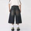 BeatStreet Styl Koreański Vintage Męskie Jeansowe Szorty Letnie Luźne Męskie Szerokie Nogawki Długość do Kolan Nowe Wypłukane Modne Krótkie Spodnie Jeansowe