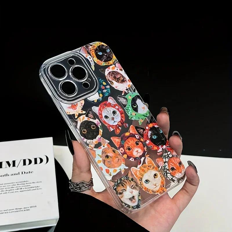 Lovable Retro Kitten Sense Of Fun Phone Case For iPhone 16 E 15 14 13 12 11 Pro Max XR XS MAX 7 8PLUS MINI INS Transparent Cover