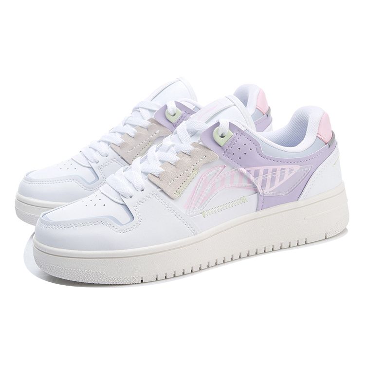 Li Ning Tian Ji Non-Slip Wear-Resistant Low-Top Skate Shoes Women Skate Shoes White Purple AGCP362-12