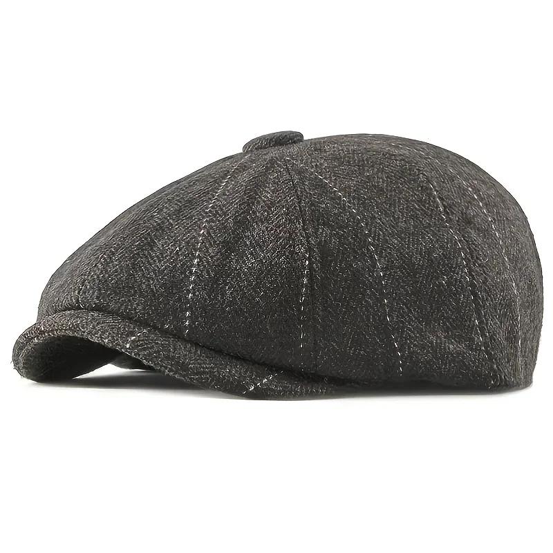 

Retro Newsboy Caps Men British Painters Hats Spring Autumn Berets Herringbone Grid with Red Line Flat Cap Hip Hop Berets коричневый