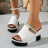 Summer New Cool Slippers Women's Rhinestone Wedge Heel Muffin Cool Slippers Thick-soled One-word Large-size Women's Shoes