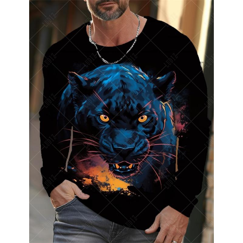 Vintage Langermet T-skjorte for menn 3d-print skjorter Mote Dyre Leopard Grafikk Klær Ermeoverdeler Menn Oversized Streetwear