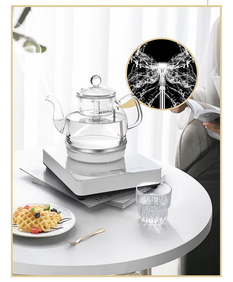 Seko Automatic Water Boiling & Tea Brewing Glass Kettle - Spray & Steam Functions, Electric Heating, Model W19