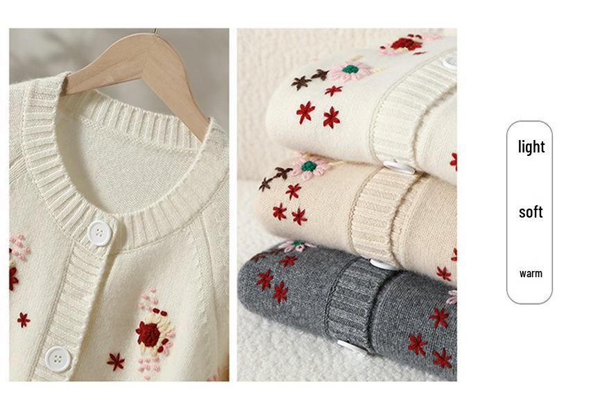 Women's Casual Five-Color Cashmere Blend Cardigan - Round Neck, Single-Breasted Knit Sweater
