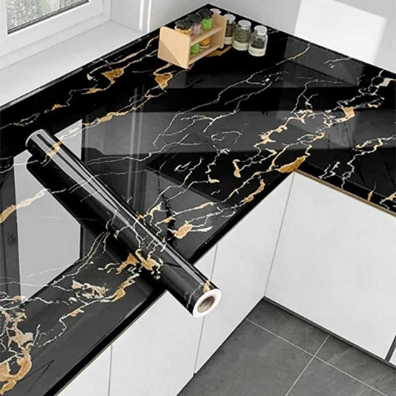 Waterproof oil proof kitchen and living room decoration wallpaper marble colored PVC stickers
