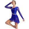 Women's Performance Dancewear - Sheer Mesh Long Sleeve Backless Dress with Rhinestones for Lyrical & Skating