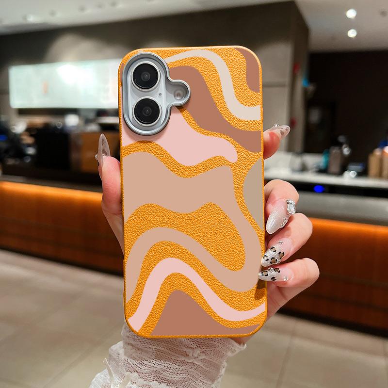 Luxus-Ledertextur Bunte Wellenstreifenmuster-Telefonhülle für iPhone 16 15 Pro 14 Plus 13 12 11 Pro Max Xs Xr 8 7 6 Plus Weiche Tpu Slim Cover