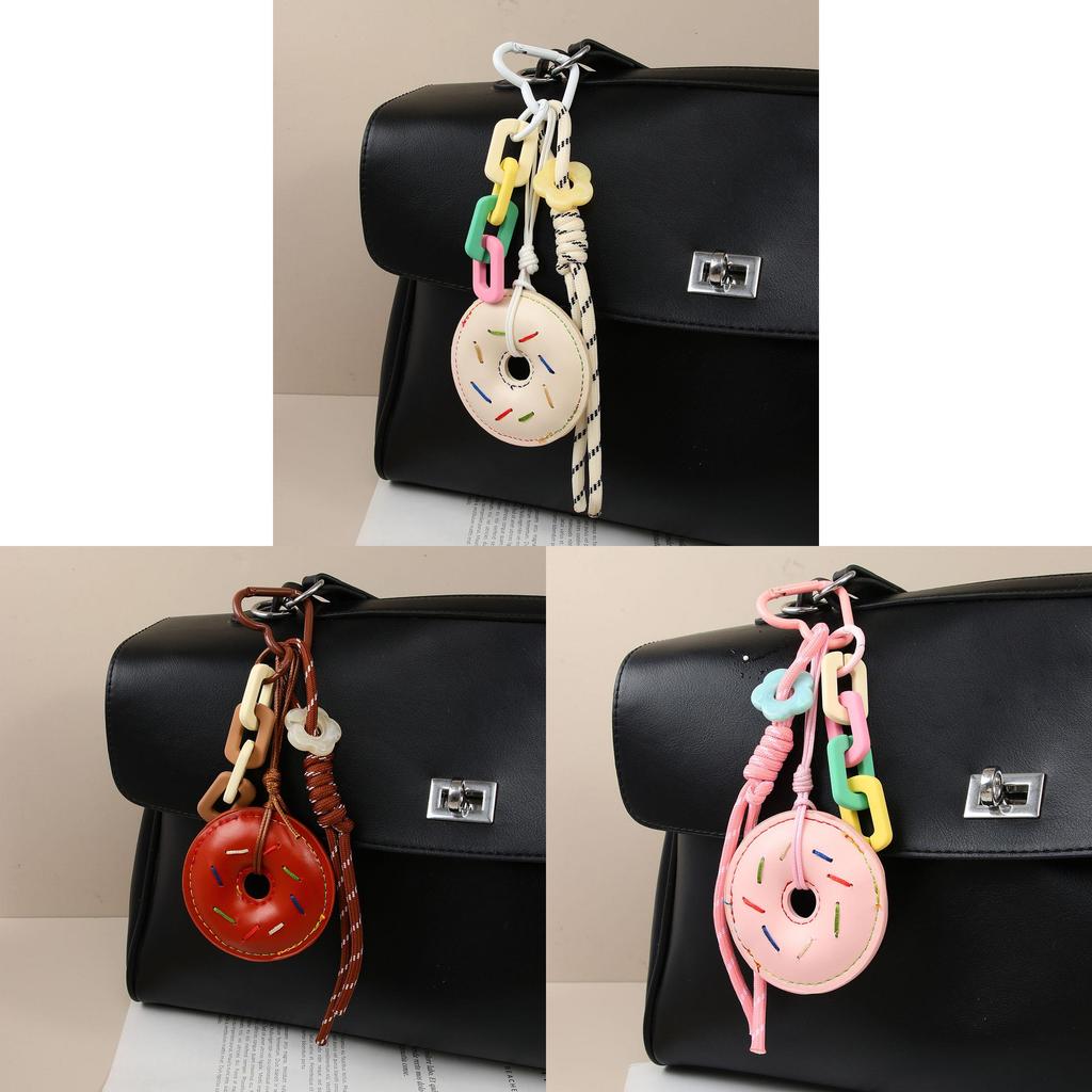 Miu Sweet Style Pu Leather Donut Bag Charm Keychain For Fashion Accessories