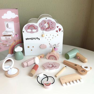 Wooden Girl Simulation Cosmetic Bag Cloud Dresser Box Play House Makeup Accessories Set Baby Gift Toys