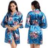 Women's Summer Home Short Cardigan Nightgown Thin Loose Silk Printed Narcissus Morning Gown