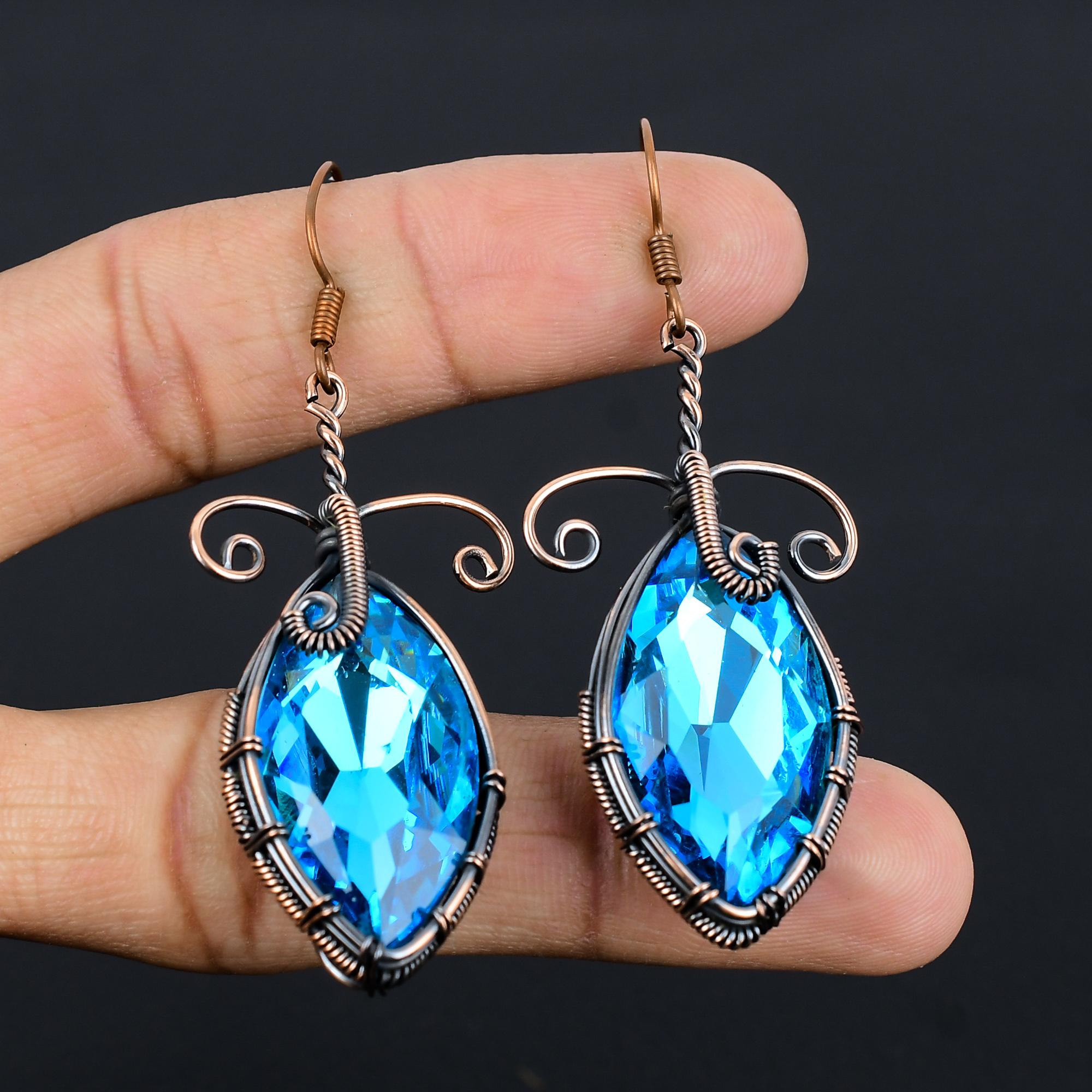 

Blue Mystic Topaz Earrings Gemstone Jewelry, 999 Copper Wire Wrapped Earrings, Handmade Beautiful Jewelry Earrings 2.55 Inches