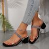 Sandals Women's 2025 Summer New High Heels Fashion Rhinestone Thick Heel Women's Slippers