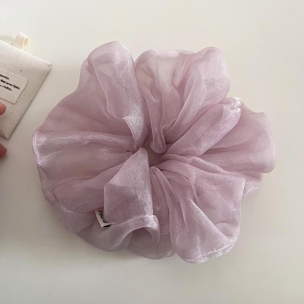 French Pearlescent Fairy Gauze Fluffy Scrunchie – Gentle, Versatile Hair Tie for a Lazy Low Bun