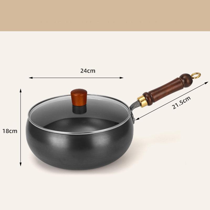 24 cm Wokpan i støpejern med lokk og stekespade - Uten belegg, Non-stick-teknologi, Ideell for tradisjonell kinesisk matlaging