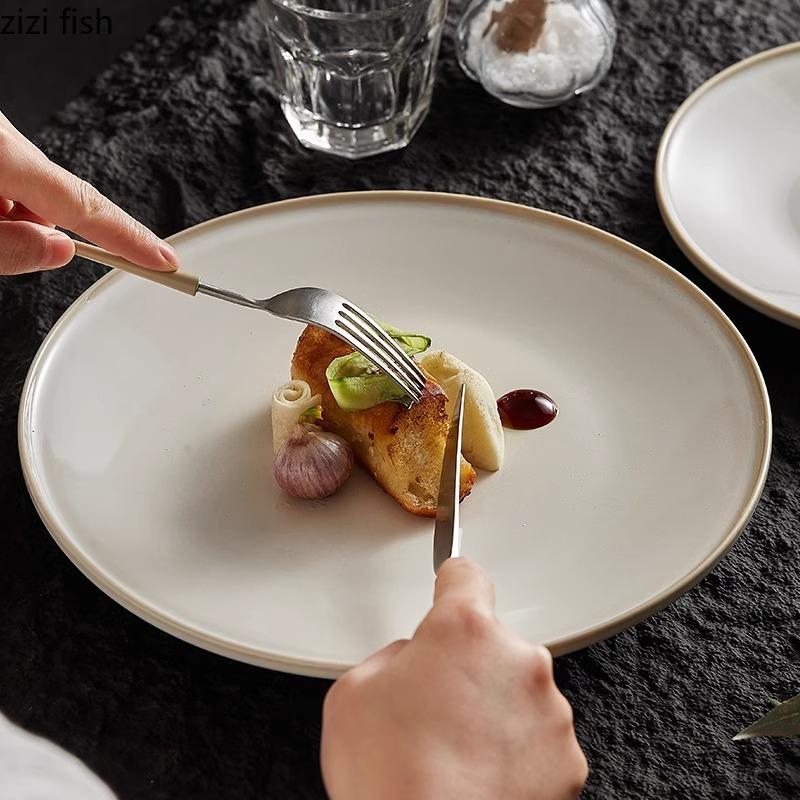 Rice Yellow Kiln Changes Flat Plate Ceramic Salad Plate Pasta Plate Steak Plates Dessert Snack Plates Hotel Specialty Tableware