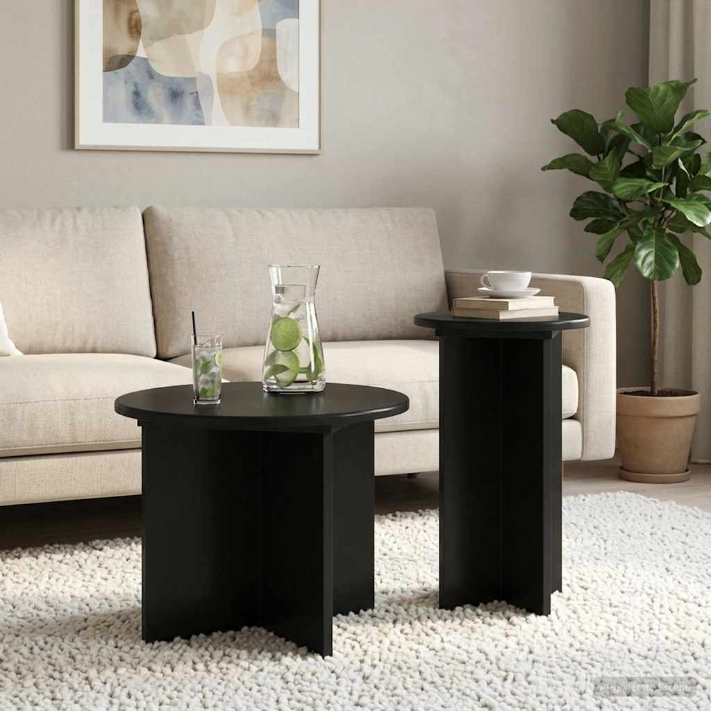 Side Table Set 2 pcs Black Oak Wood Based Material