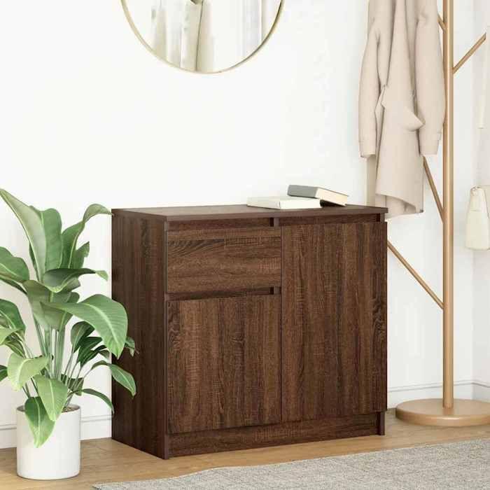 VidaXL Buffet avec tiroir chêne brun 71x35x65 cm bois d'ingénierie, meuble de rangement, buffet, meuble d'entrée, meuble 861604