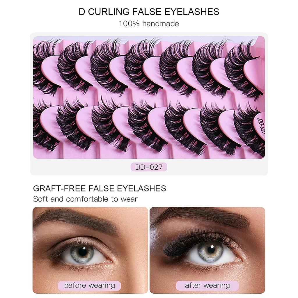 10 Paar Wimpern DD Curl 8-23mm Russische Wimpern 3D Nerzwimpern Wiederverwendbare flauschige russische Streifenwimpern Wimpernverlängerung