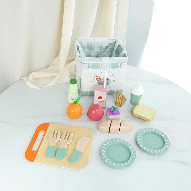 Wooden Fruits And Vegetables Cutting Toy Play Set For Toddler Education Early