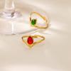 New Ring Personalized Retro Light Luxury Inlaid Jade High-end Ring Stainless Steel