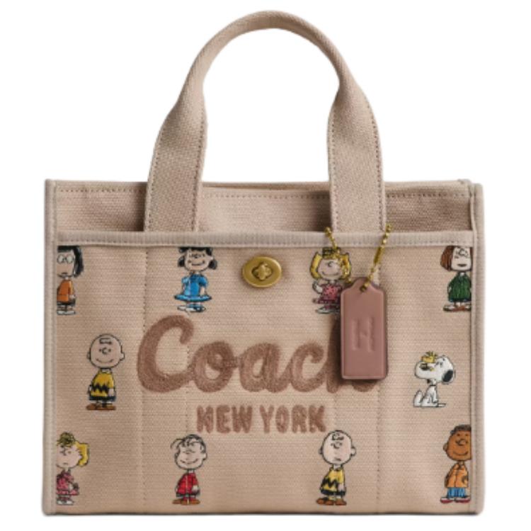 

Coach x Peanuts Beige Canvas Cargo Tote Bag with Snoopy Print & Gold Hardware for Daily Use Basic Set (Bag+Dust Bag)