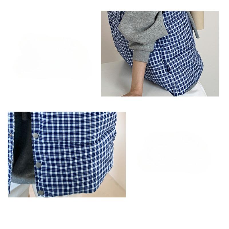 Stylish Plaid Cotton Vest for Women Autumn Winter Fashionable Stand Collar Outerwear