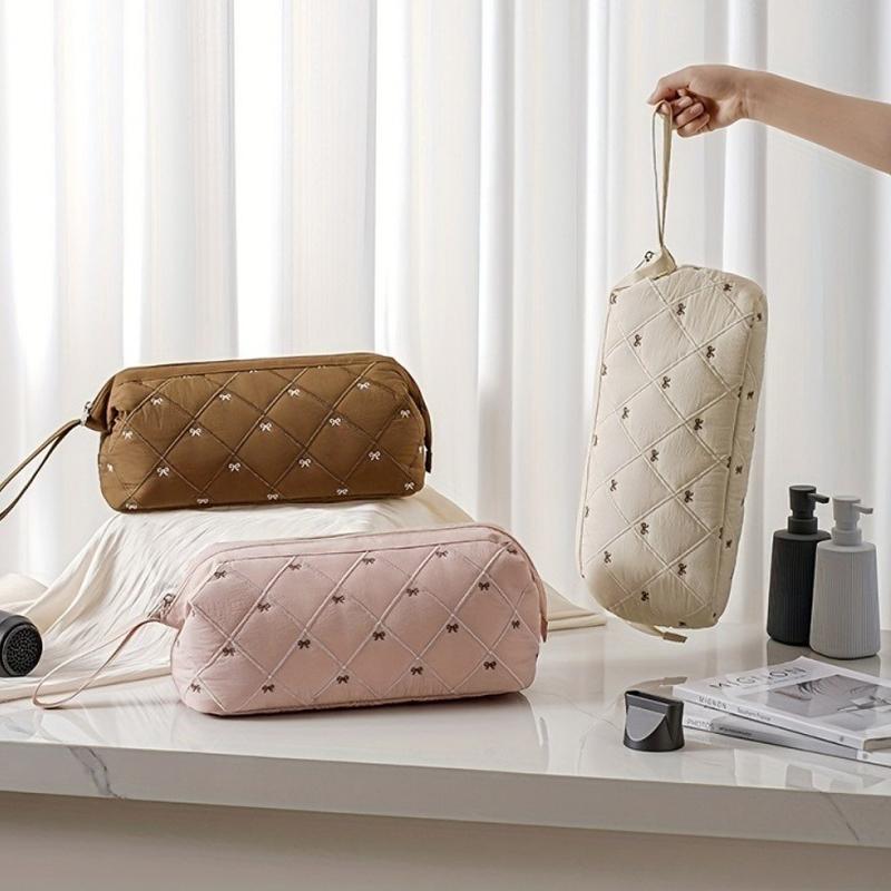 Hair Dryer Storage Bag For Travel Kawaii Cute Bow Embroidery Hair Tools Organizer With Zipper Cosmetic Makeup Bag 1-5PCS