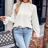 Ladies Autumn Winter Ruffles  Long Sleeve Stand Collar Solid Color Pullover  Shirt Top