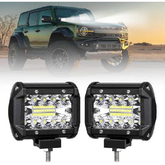 4 Inch LED Pod Lights, 2PCS 120W 12,000LM Triple Row Flood Spot Combo Offroad Dr
