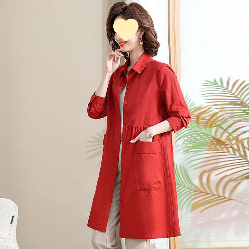 2025 Slimming Waist-Cinch Mid-Length Trench Coat for Middle-Aged Women - Spring/Autumn
