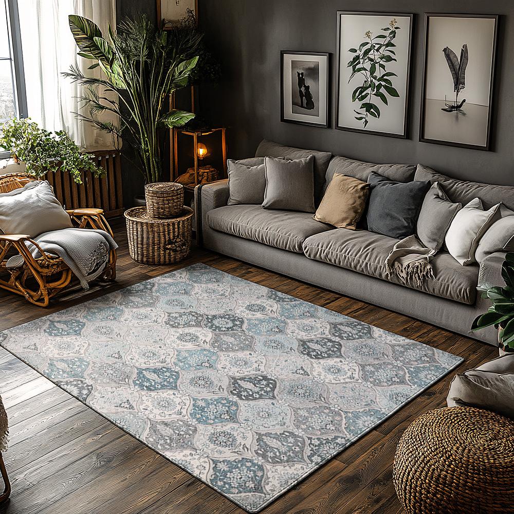 

Bohemian Blue White Area Rug, Non-Slip Vintage Persian Pattern Living Room Carpet, Washable Low Pile for Bedroom Hallway Decor 50x80cm20x31in