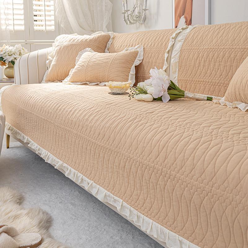 French Pure Cotton Sofa Cover With Lace Exquisite Dust-Proof Non-Slip Sofa Cushion For Four Seasons Soft Breathable Home Decor
