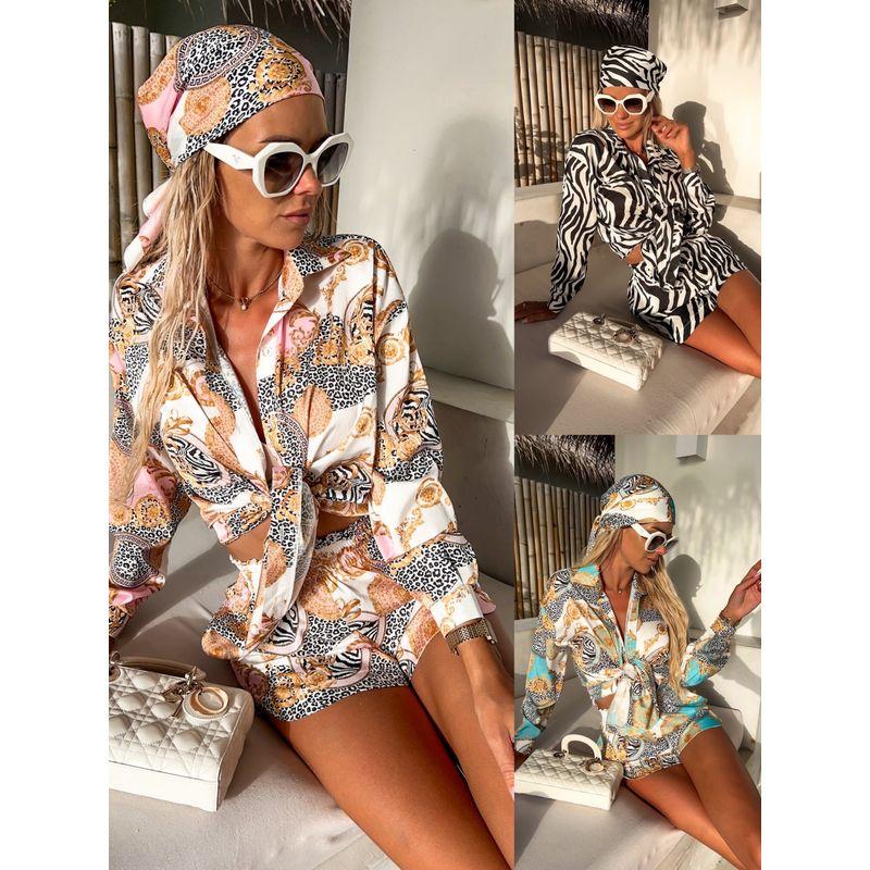 

Fashion Style Street Fashion Spring and Summer New Arrival Amazon Shorts Lace-up Long Sleeve Vacation Style Sexy Suit Female Fashion Pink S