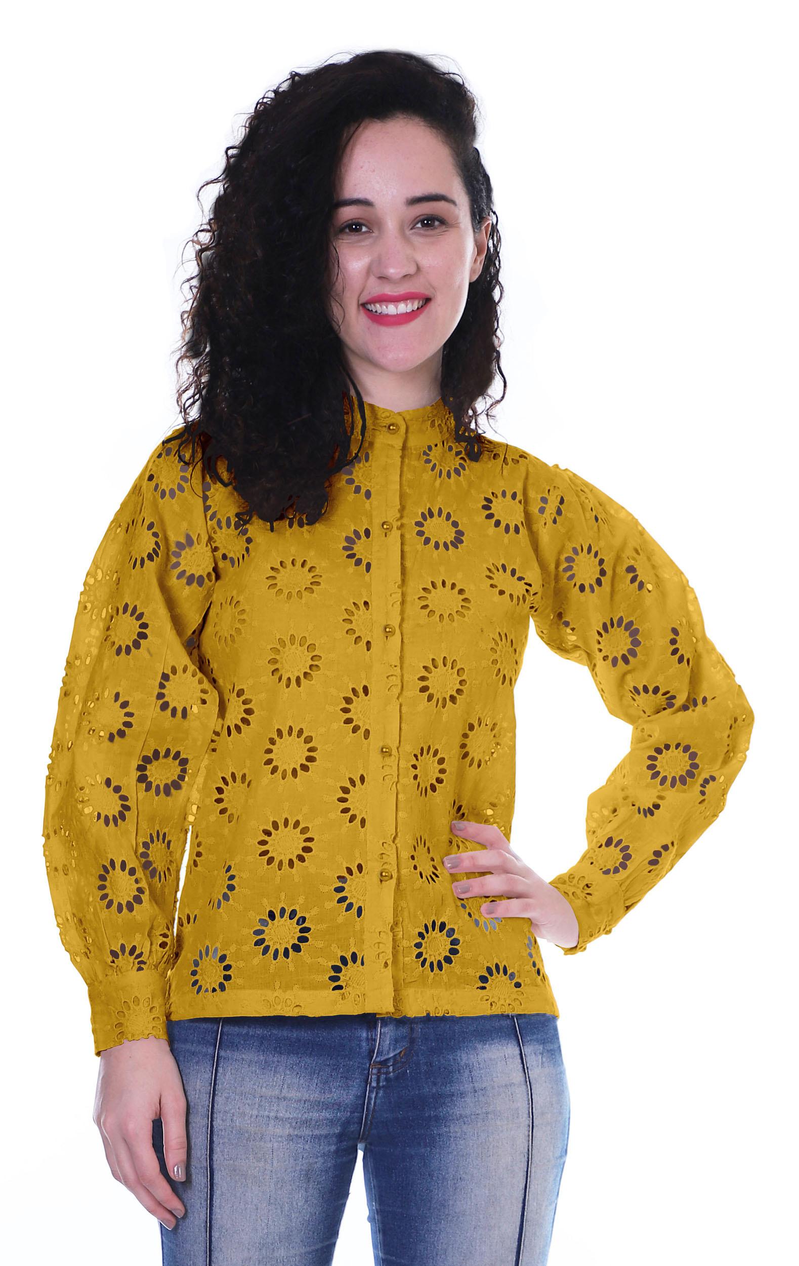 

Moomaya Жіночий однотонний бавовняний топ із широкими рукавами на гудзиках, повсякденна літня курта XS жовтий