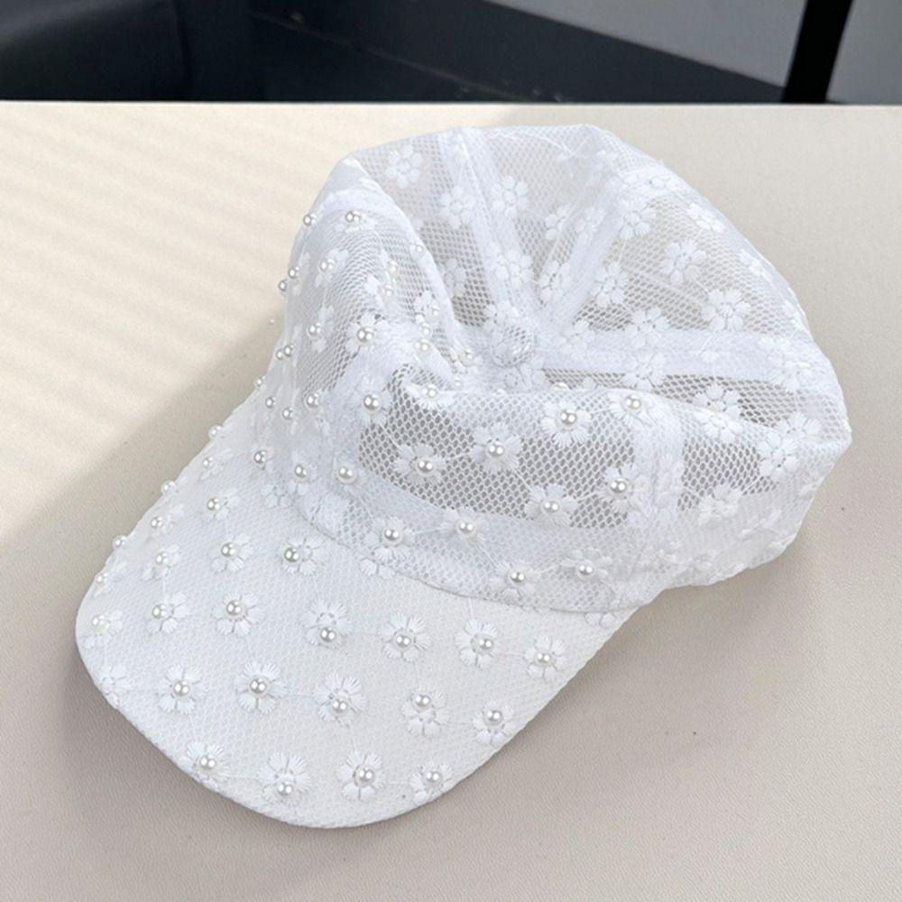 Breathable Embroidered Flower Baseball Hat Adjustable Mesh Peaked Hat Lace Baseball Cap Women