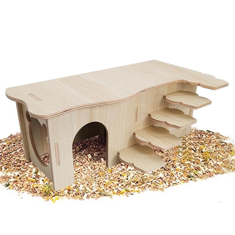 Hamster Wooden House Multi Chamber Small Animal Hideout Hut Chew Cage Toy for Syrian Mice Gerbils Hamster Mouse Dwarf