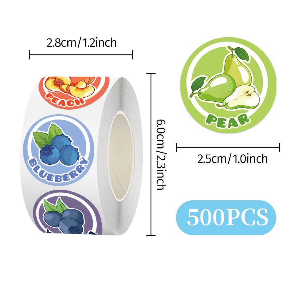 Cross-Border Fruit English Sticker Roll for DIY Journals - Round Die-cut Adhesive Sealing Labels