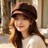 Autumn and Winter Warm Corduroy Star Anise Painter Hat Women's Retro British Short-brimmed Newsboy Hat Versatile Small Face Cap