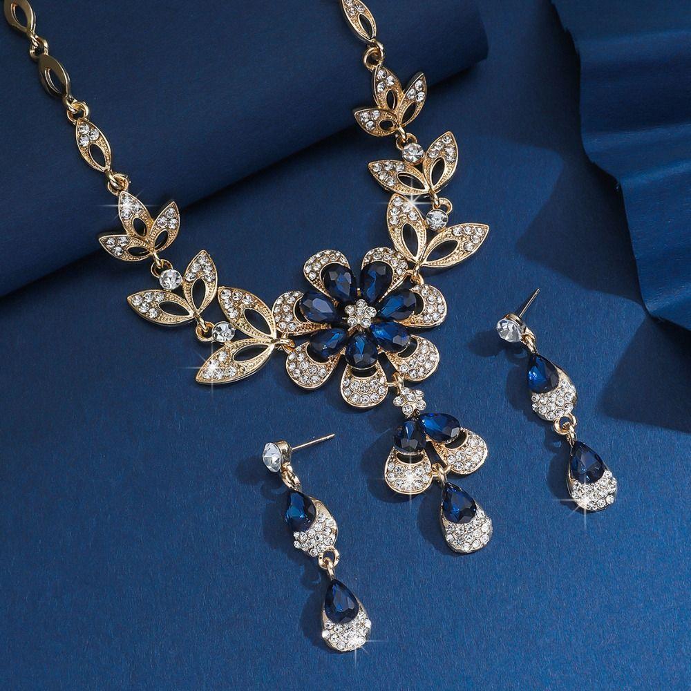 3PCS Shining Earrings Exquisite Necklace Princess Crystal Jewelry Set  Women