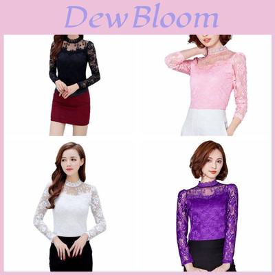 Elegant Mesh Blouse With Hollow Lace Design For Women Long Sleeve Summer Wear