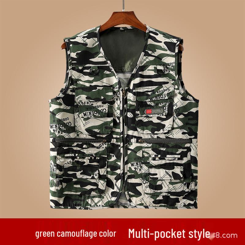 Men's Spring/Autumn Cotton Multi-Pocket Vest - Outdoor, Casual, Sleeveless Jacket for Middle-Aged & Elderly. Perfect for Fishing & Daily Wear.