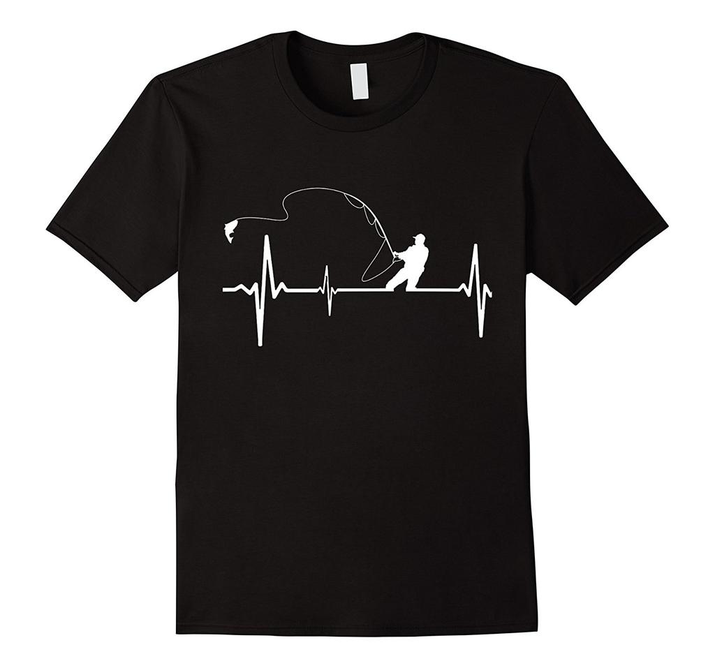 Fishinger Heartbeat T-Shirt Perfect Gift T Shirt Fisherman Men Short Sleeve O-neck Cotton T Shirt Streetwear Tees Tops