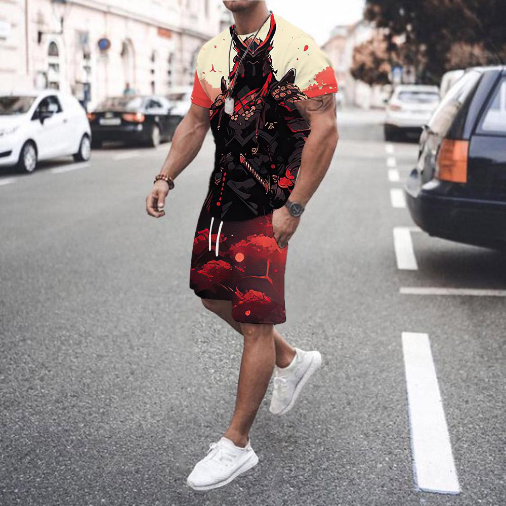 Summer New Fashionable Printed Men's Shorts Set Men's Quick Drying Breathable Sports Set Short Sleeved T-shirt Outdoor Jogging