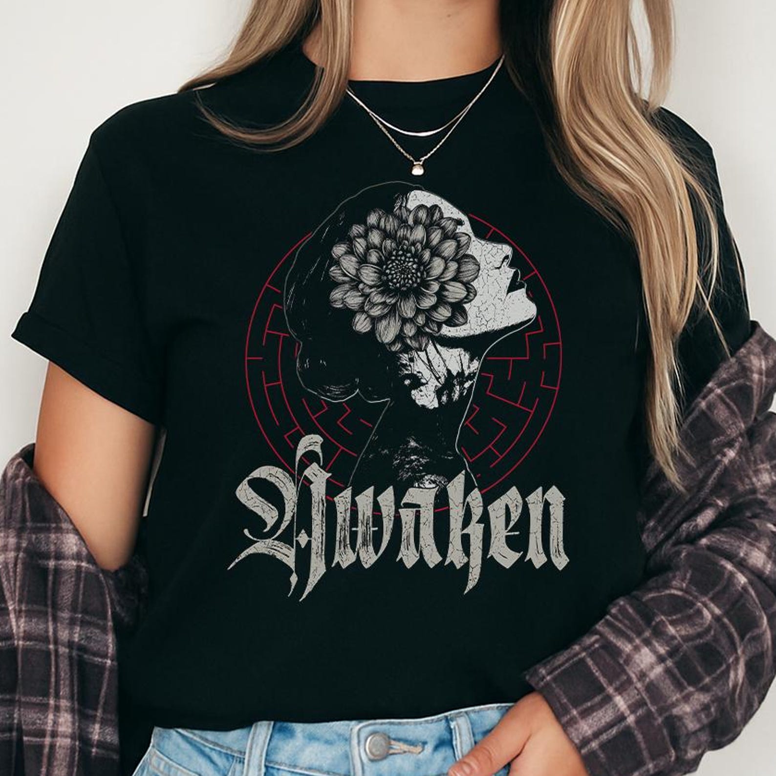 Awaken Gothic Shirt, Bella Canvas, Dark Fantasy, Gift, Gothic Clothing, Distressed Graphic Tee S