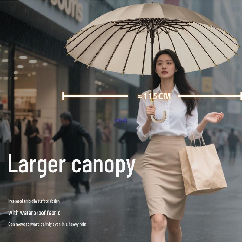 Extra-Large Women’s 24-Rib Windproof Double-Person Umbrella with Long Handle & Hook
