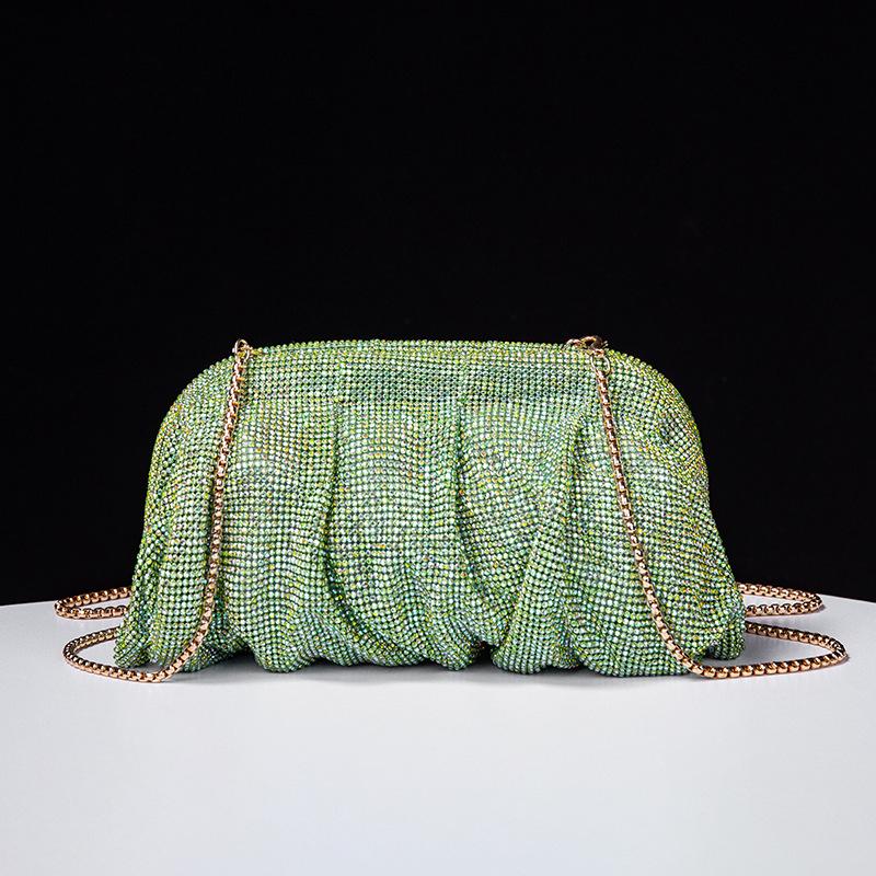Shiny  Pleated Clutch Evening Bag for Women Chains Dumpling Bags New Folds Crystal Bags Bag