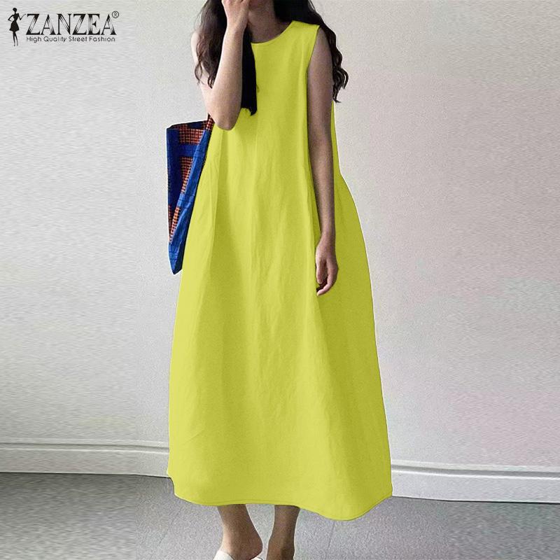 ZANZEA Women Casual Round Neck Summer Sleeveless Dress